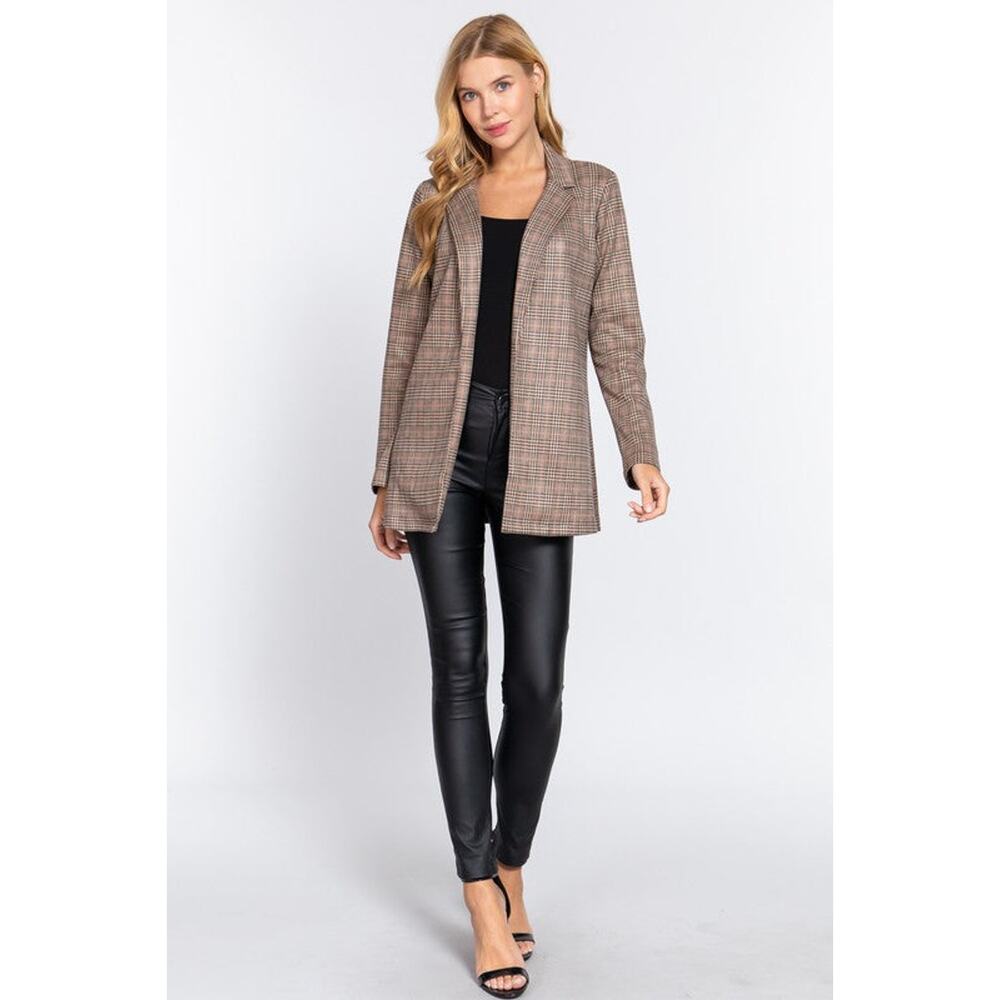 So Fetch Plaid Blazer Jacket-Brown Tones